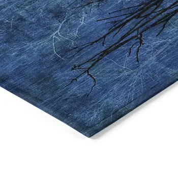 3' X 5' Blue And Charcoal Floral Washable Indoor Outdoor Area Rug