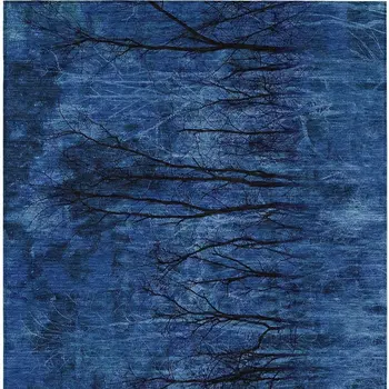 8' X 10' Blue And Charcoal Floral Washable Indoor Outdoor Area Rug