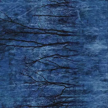 9' X 12' Blue And Charcoal Floral Washable Indoor Outdoor Area Rug