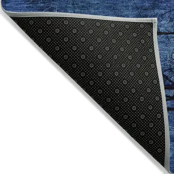 9' X 12' Blue And Charcoal Floral Washable Indoor Outdoor Area Rug