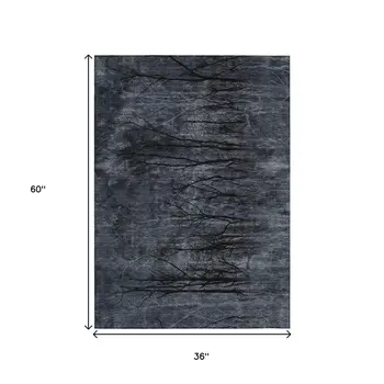 3' X 5' Charcoal And Gray Floral Washable Indoor Outdoor Area Rug