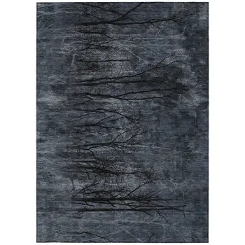 3' X 5' Charcoal And Gray Floral Washable Indoor Outdoor Area Rug