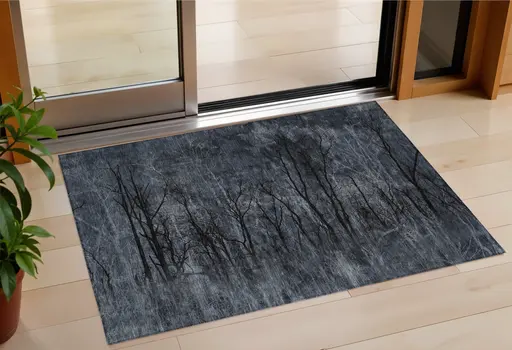 3' X 5' Charcoal And Gray Floral Washable Indoor Outdoor Area Rug
