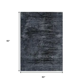 5' X 8' Charcoal And Gray Floral Washable Indoor Outdoor Area Rug