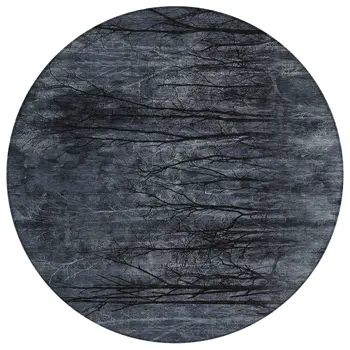 8' Charcoal And Gray Round Floral Washable Indoor Outdoor Area Rug