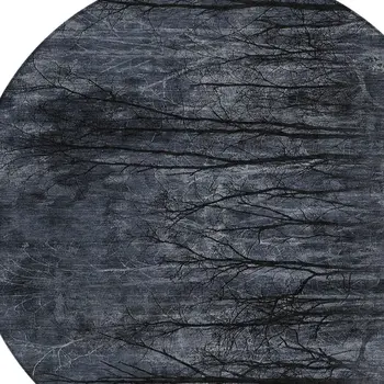 8' Charcoal And Gray Round Floral Washable Indoor Outdoor Area Rug