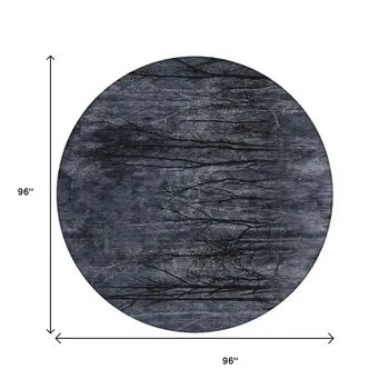 8' Charcoal And Gray Round Floral Washable Indoor Outdoor Area Rug