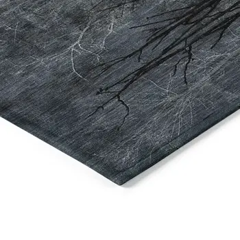 9' X 12' Charcoal And Gray Floral Washable Indoor Outdoor Area Rug