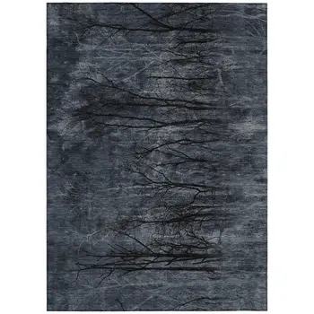10' X 14' Charcoal And Gray Floral Washable Indoor Outdoor Area Rug