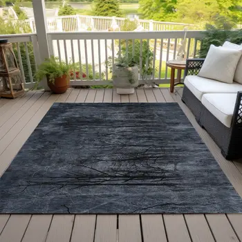 10' X 14' Charcoal And Gray Floral Washable Indoor Outdoor Area Rug