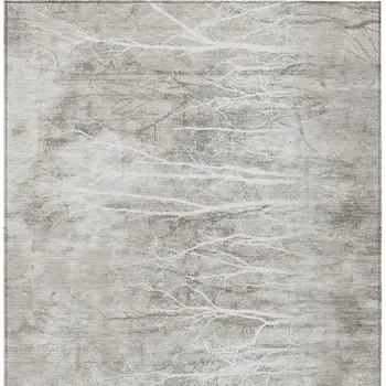 3' X 5' Silver And Gray Floral Washable Indoor Outdoor Area Rug