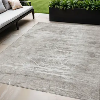 5' X 8' Silver And Gray Floral Washable Indoor Outdoor Area Rug