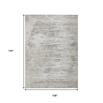 9' X 12' Silver And Gray Floral Washable Indoor Outdoor Area Rug