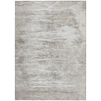 9' X 12' Silver And Gray Floral Washable Indoor Outdoor Area Rug