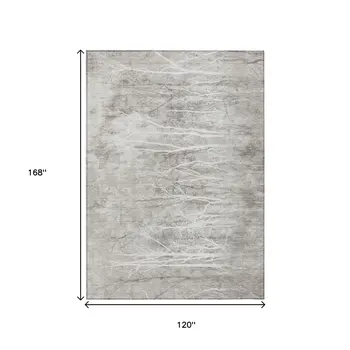 10' X 14' Silver And Gray Floral Washable Indoor Outdoor Area Rug
