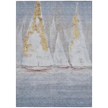 8' X 10' Blue And Gold Nautical Washable Indoor Outdoor Area Rug