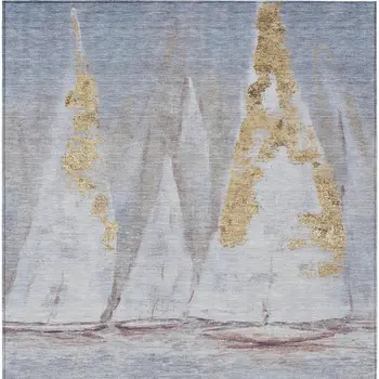 8' X 10' Blue And Gold Nautical Washable Indoor Outdoor Area Rug