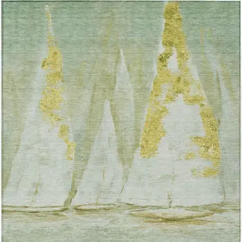 5' X 8' Green And Gold Nautical Washable Indoor Outdoor Area Rug