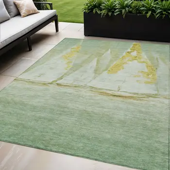 5' X 8' Green And Gold Nautical Washable Indoor Outdoor Area Rug