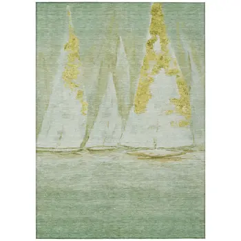 5' X 8' Green And Gold Nautical Washable Indoor Outdoor Area Rug