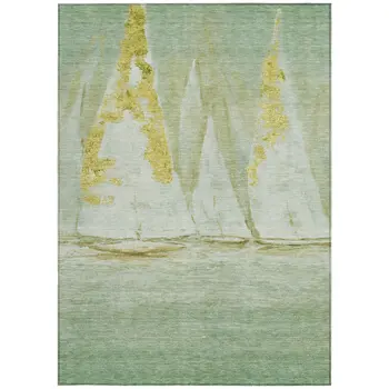 8' X 10' Green And Gold Nautical Washable Indoor Outdoor Area Rug
