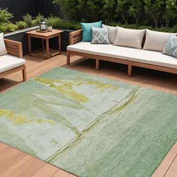 10' X 14' Green And Gold Nautical Washable Indoor Outdoor Area Rug