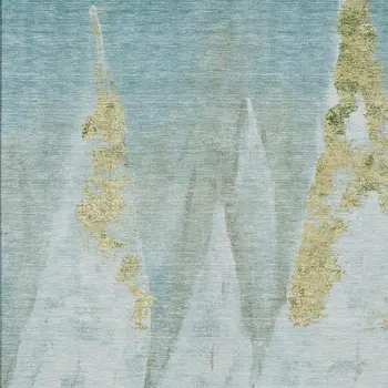 3' X 5' Teal Blue And Gold Nautical Washable Indoor Outdoor Area Rug