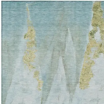 8' X 10' Teal Blue And Gold Nautical Washable Indoor Outdoor Area Rug