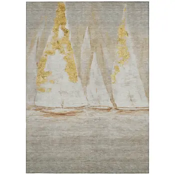 3' X 5' Taupe And Gold Nautical Washable Indoor Outdoor Area Rug