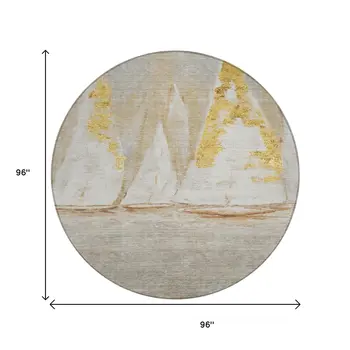 8' Taupe And Gold Round Nautical Washable Indoor Outdoor Area Rug