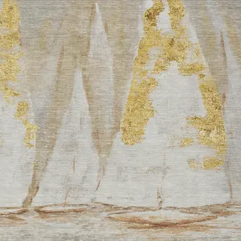 9' X 12' Taupe And Gold Nautical Washable Indoor Outdoor Area Rug