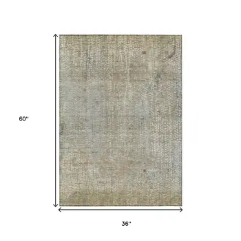 3' X 5' Beige And Ivory Abstract Washable Indoor Outdoor Area Rug
