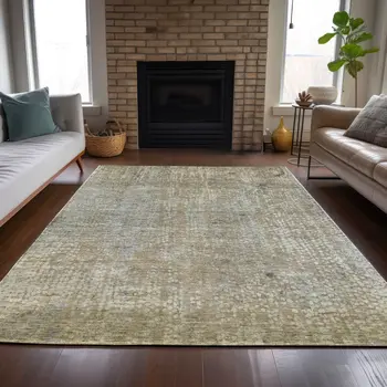 3' X 5' Beige And Ivory Abstract Washable Indoor Outdoor Area Rug