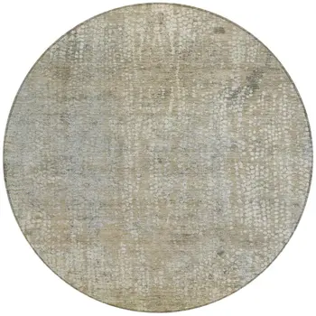 8' Beige And Ivory Round Abstract Washable Indoor Outdoor Area Rug