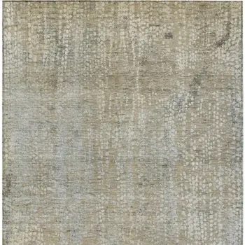 9' X 12' Beige And Ivory Abstract Washable Indoor Outdoor Area Rug