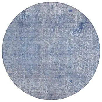 8' Blue And Ivory Round Abstract Washable Indoor Outdoor Area Rug