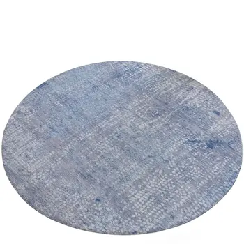 8' Blue And Ivory Round Abstract Washable Indoor Outdoor Area Rug