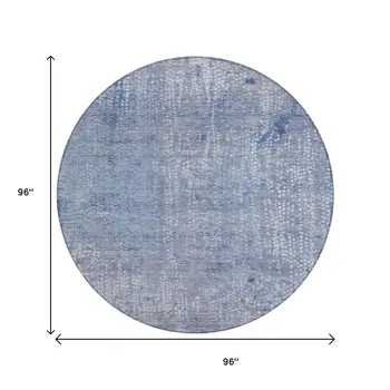 8' Blue And Ivory Round Abstract Washable Indoor Outdoor Area Rug