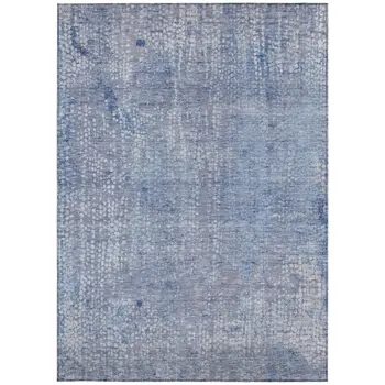 9' X 12' Blue And Ivory Abstract Washable Indoor Outdoor Area Rug
