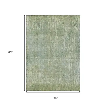 3' X 5' Green And Ivory Abstract Washable Indoor Outdoor Area Rug
