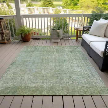 3' X 5' Green And Ivory Abstract Washable Indoor Outdoor Area Rug