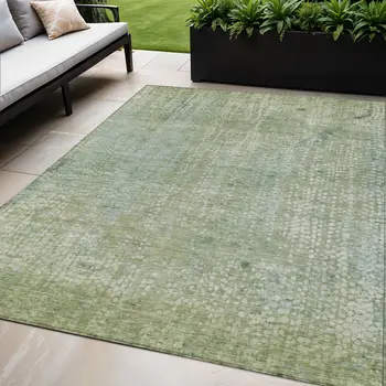 5' X 8' Green And Ivory Abstract Washable Indoor Outdoor Area Rug