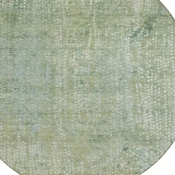 8' Green And Ivory Round Abstract Washable Indoor Outdoor Area Rug