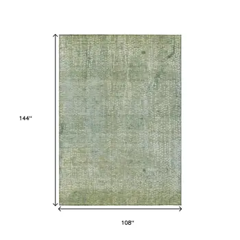 9' X 12' Green And Ivory Abstract Washable Indoor Outdoor Area Rug