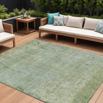 10' X 14' Green And Ivory Abstract Washable Indoor Outdoor Area Rug