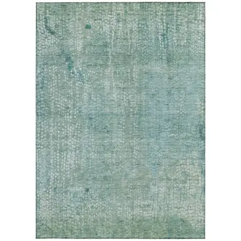 8' X 10' Teal Blue And Ivory Abstract Washable Indoor Outdoor Area Rug