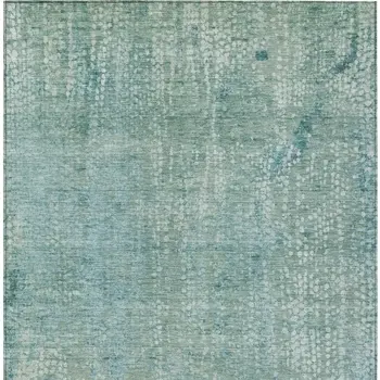 9' X 12' Teal Blue And Ivory Abstract Washable Indoor Outdoor Area Rug