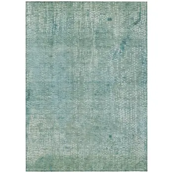 9' X 12' Teal Blue And Ivory Abstract Washable Indoor Outdoor Area Rug