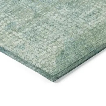 9' X 12' Teal Blue And Ivory Abstract Washable Indoor Outdoor Area Rug