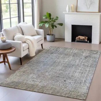 8' X 10' Taupe And Ivory Abstract Washable Indoor Outdoor Area Rug